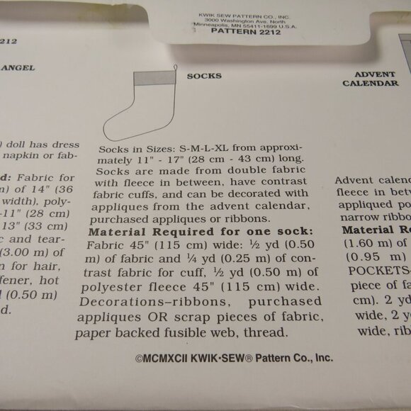 Kwik Sew 2212 Sewing Pattern NEW UNOPENED Christmas Advent Calendar - Picture 6 of 8